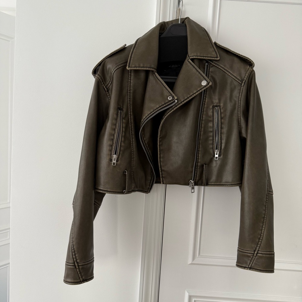 Zara Olive Leather Biker Jacket